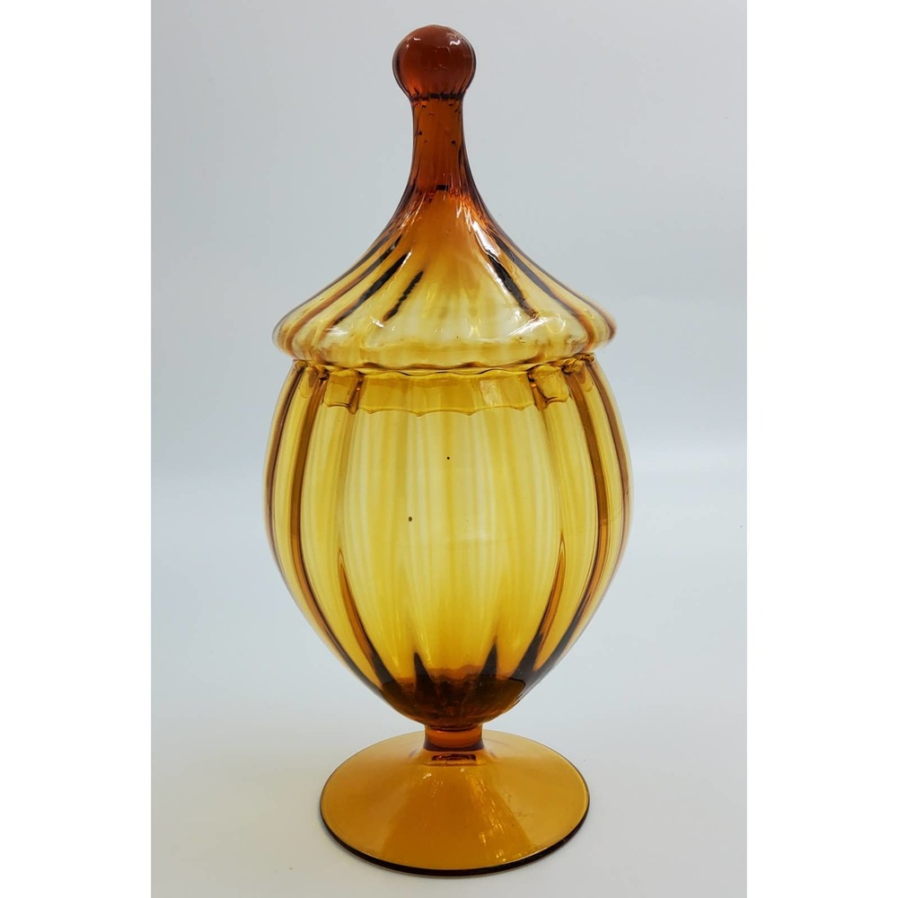 1960's Venetian Hand-blown Honey Amber Empoli Apothecary Jar